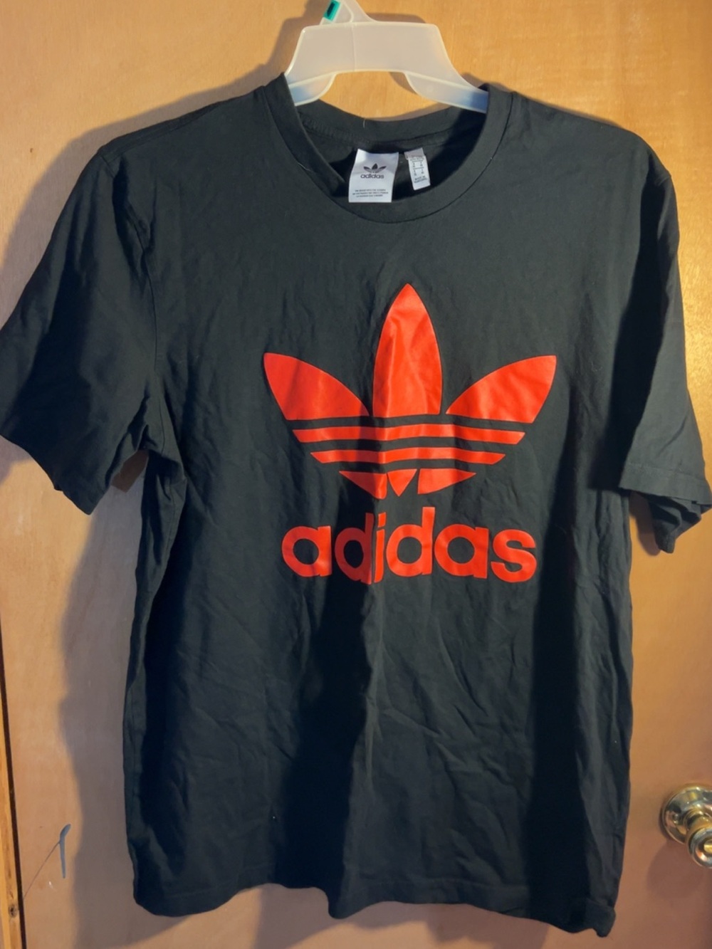adidas Black Short Sleeve Tee with Red Trefoil Logo